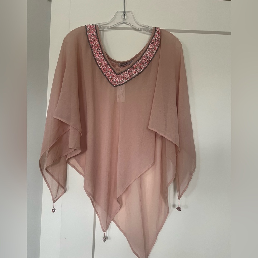 David Jeffery Beaded Sheer Poncho